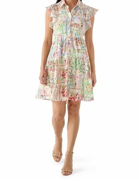 NWT Maison Tara Women’s Ivory Ruffle-Sleeve Floral Mini Dress Sz. 14